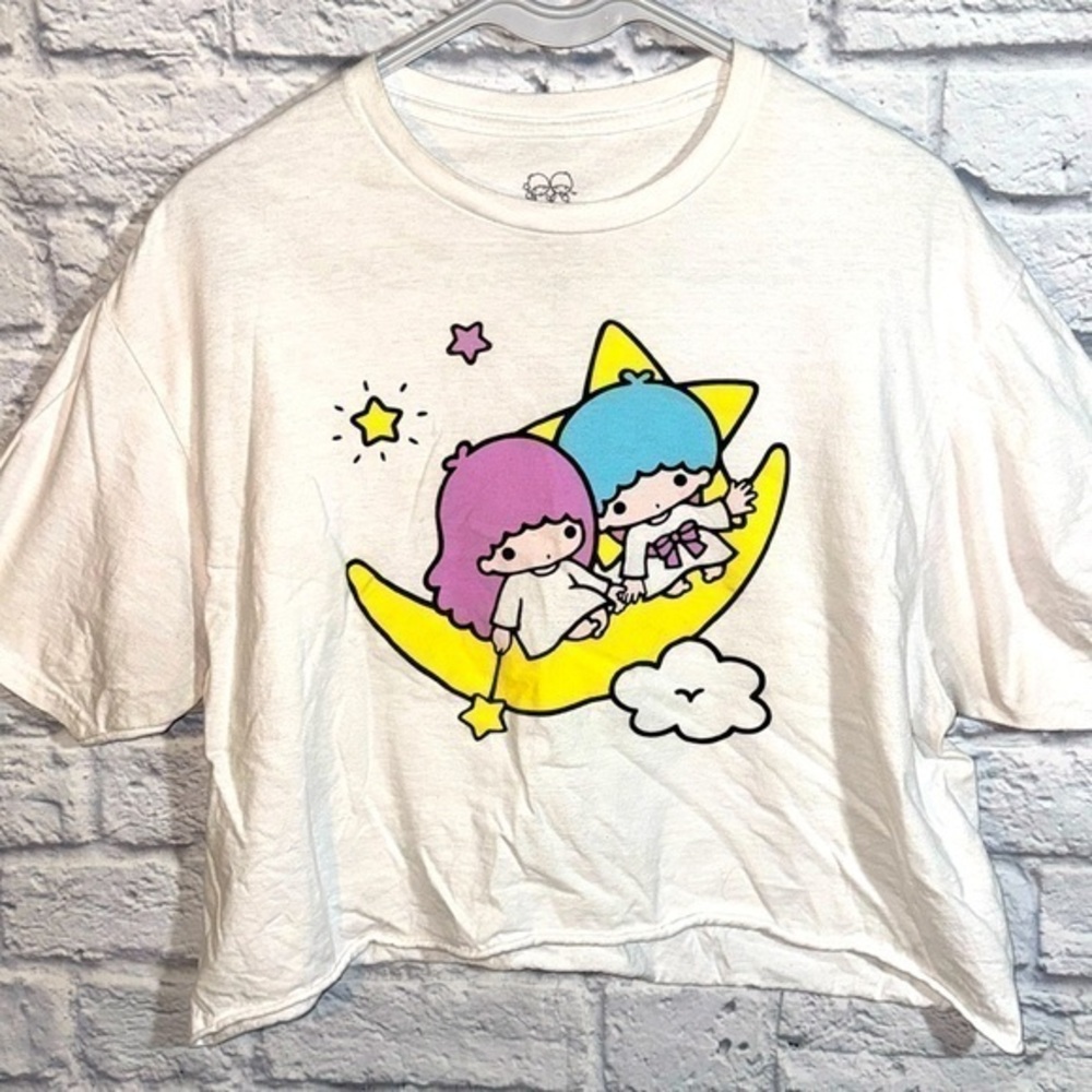 Little Twin Stars Sanrio Bioworld Raw Hem Crop Top Cosplay Graphic Tee Shirt